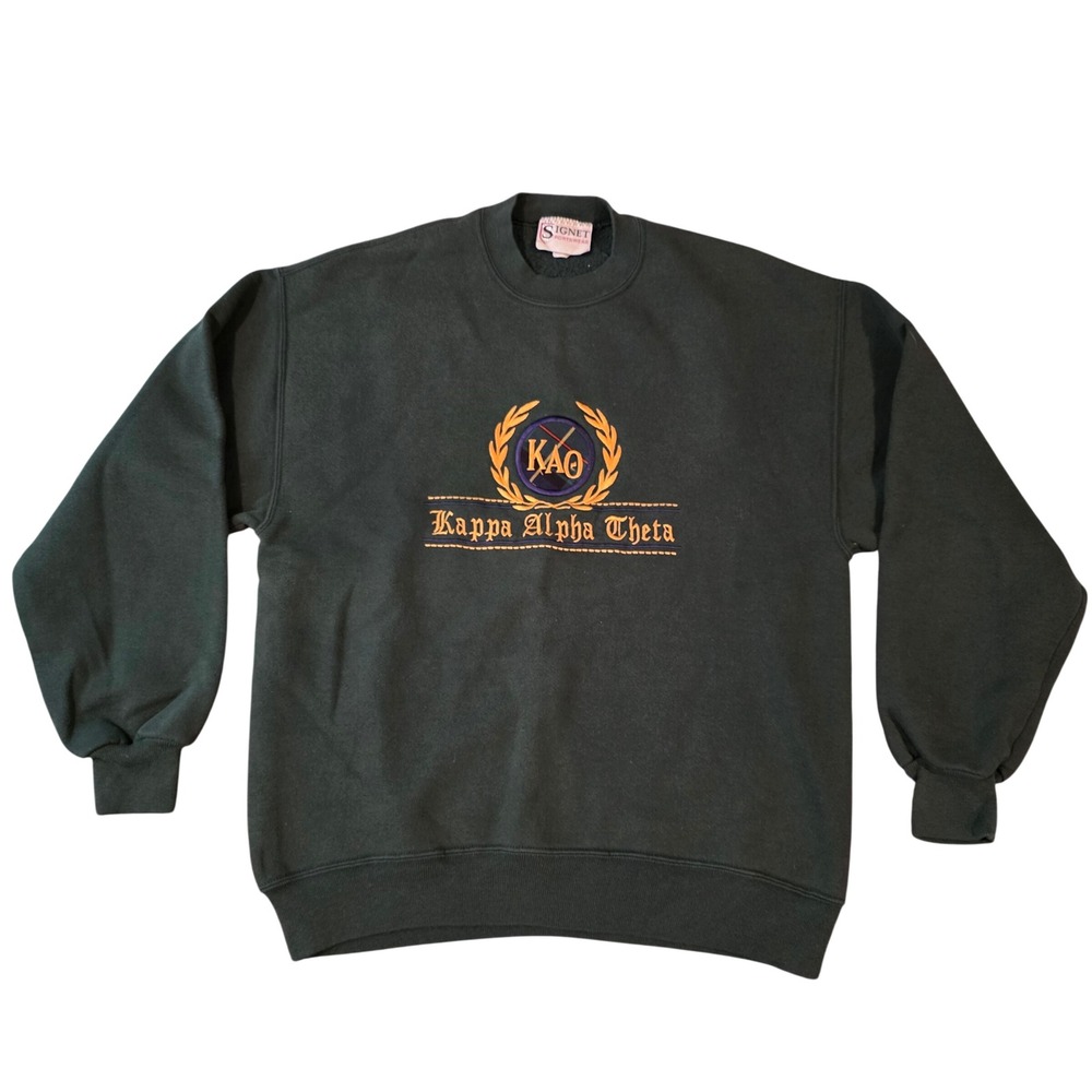 Vintage Signet Kappa Alpha Theta Sweatshirt Large Green Made in USA Sorority KAO